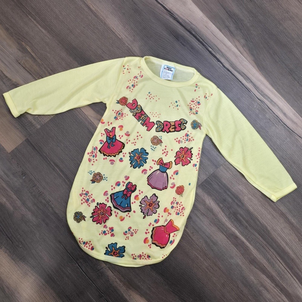 Vintage 80s 90s Tuff Cookies Toddler Yellow Long‎ Sleeve Soft Nightgown Size 4